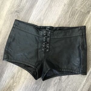 Black faux leather biker shorts